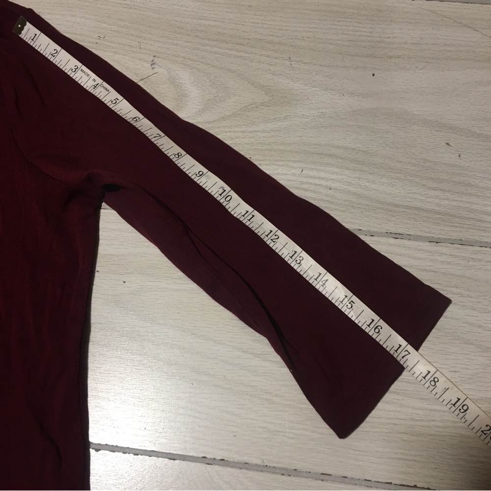 Chaps Womens Petite XL Striped 3/4 Sleeve Shirt V Neck Burgundy - Picture 5 of 6